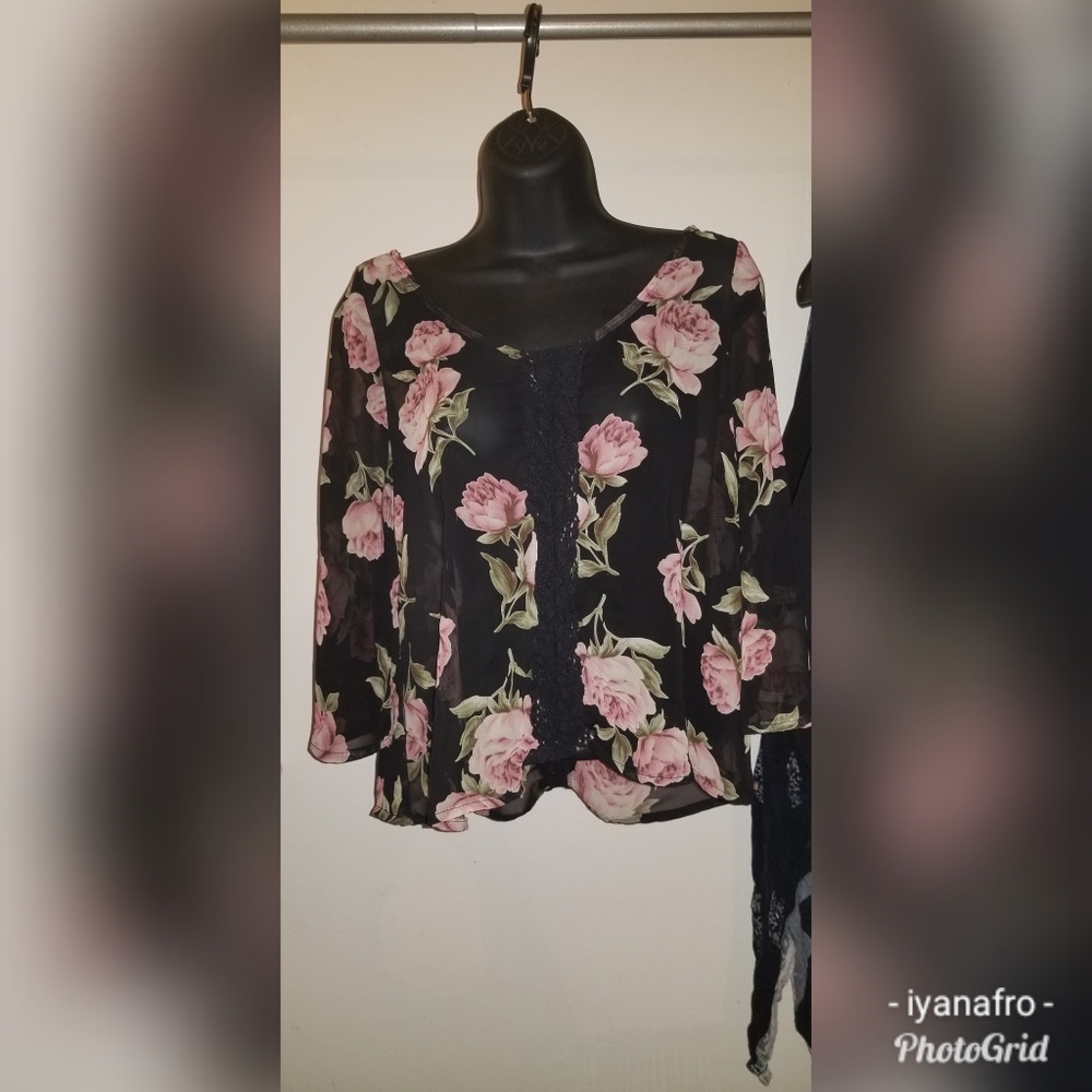 Rose print see through top